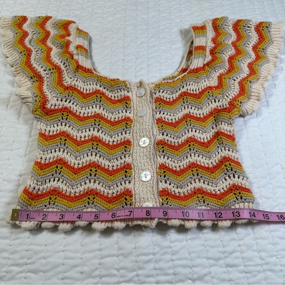 LOVE COLETTE  Pastel Knit Button-Down  Crochet Crop Top - Picture 6 of 12